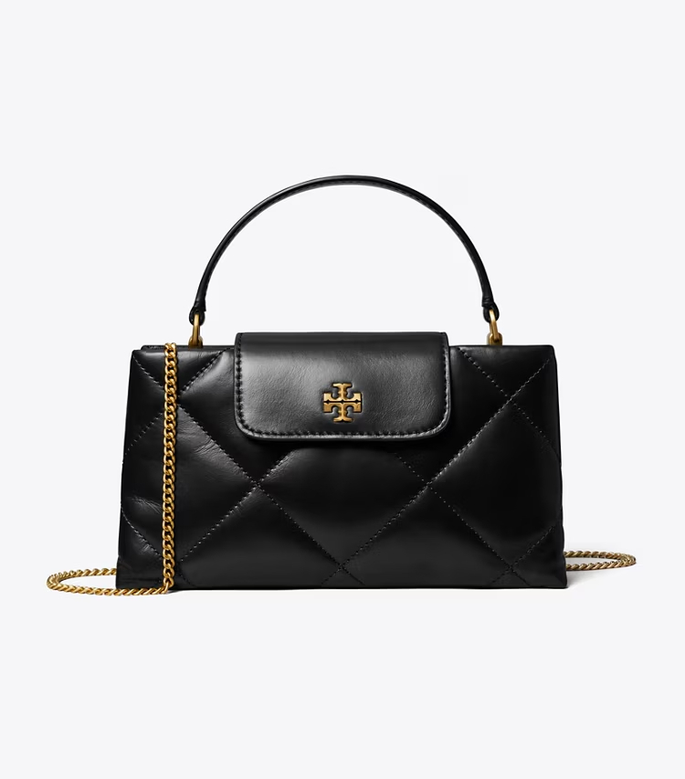 Tory Burch designer mini bags Kira Diamond Quilt Top-Handle Bag in Black front