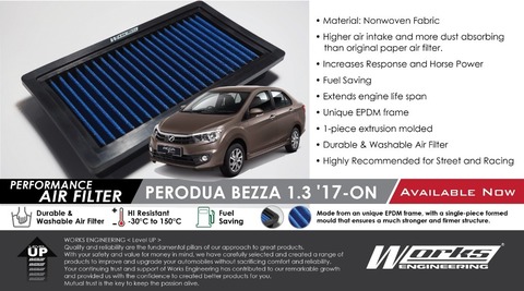 Works Air Filter - Perodua Bezza 1.3 Dual VVTi '16-on 