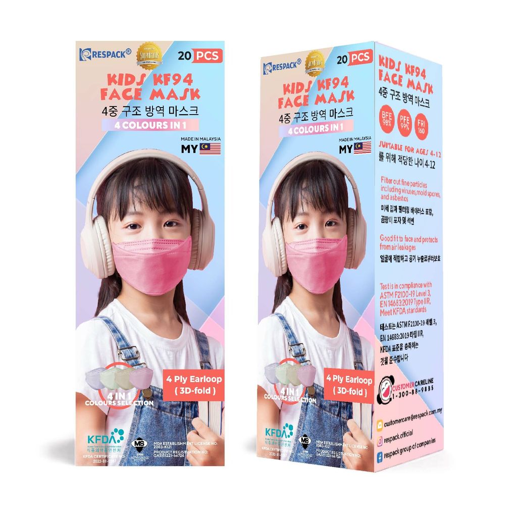 Kids KF94 Face Mask 4 In 1 Colours PackXpress.my by RESPACK