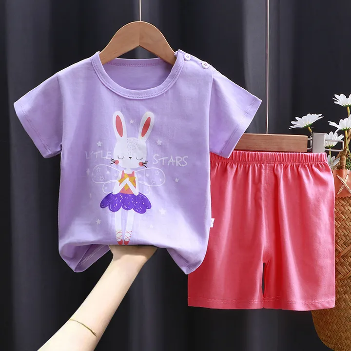 Purple Bunny Little Stars Shorts Set