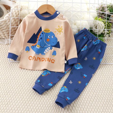 Brown and Blue Camping Dino Sleepwear Set