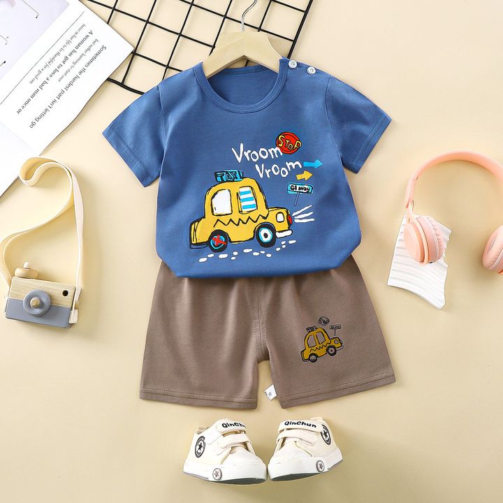 Blue Car Vroom Shorts Set