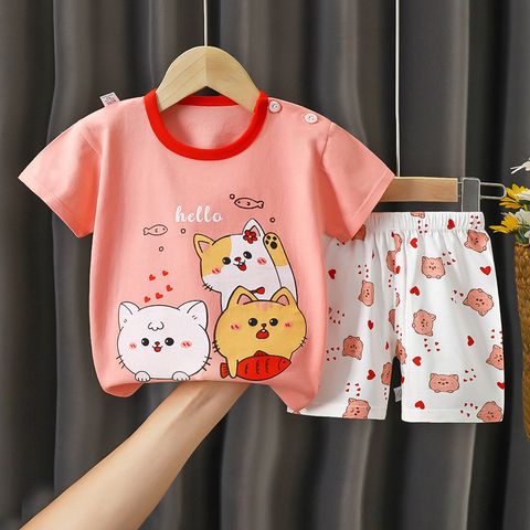 Peach Three Cats Shorts Set