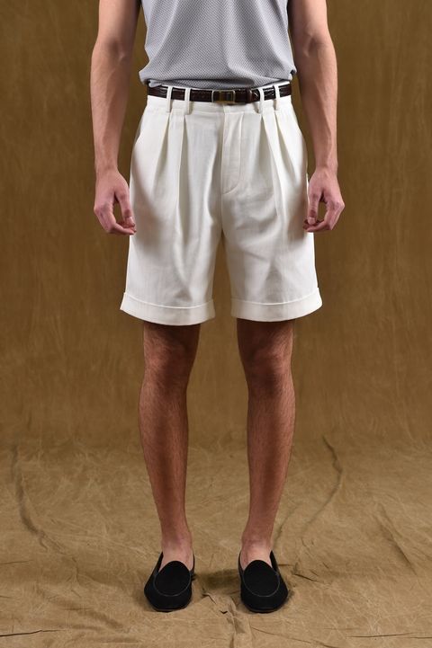 Pieghe half Cotton Pants - White Herringbone 2