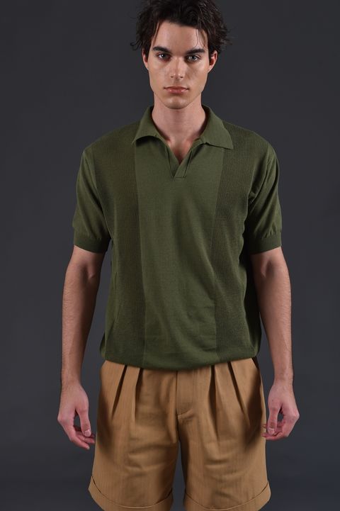 Open Collar Half Net Knit - Green 2