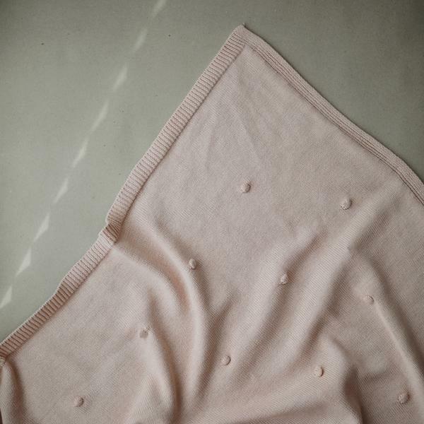 Mushie Knit Blanket 100% Organic Cotton Textured Dots BLUSH 2.jpeg
