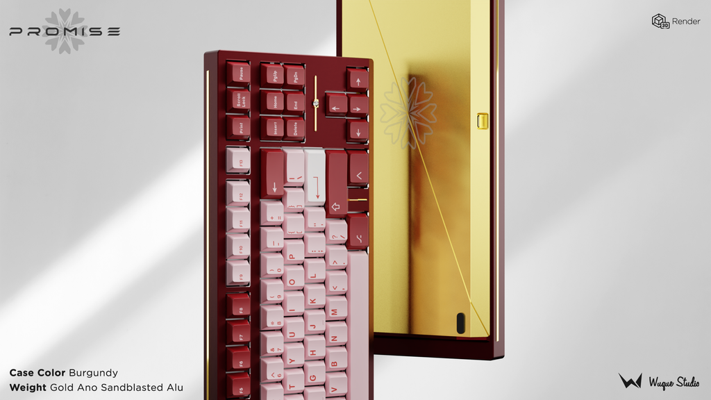 Promise87_WKL_Laser_Burgundy_GoldPVD_SandblastedGold