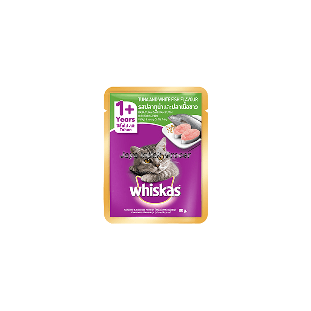Whiskas Pouch Adult 1+ Tuna and White Fish Cat Food 80g.png