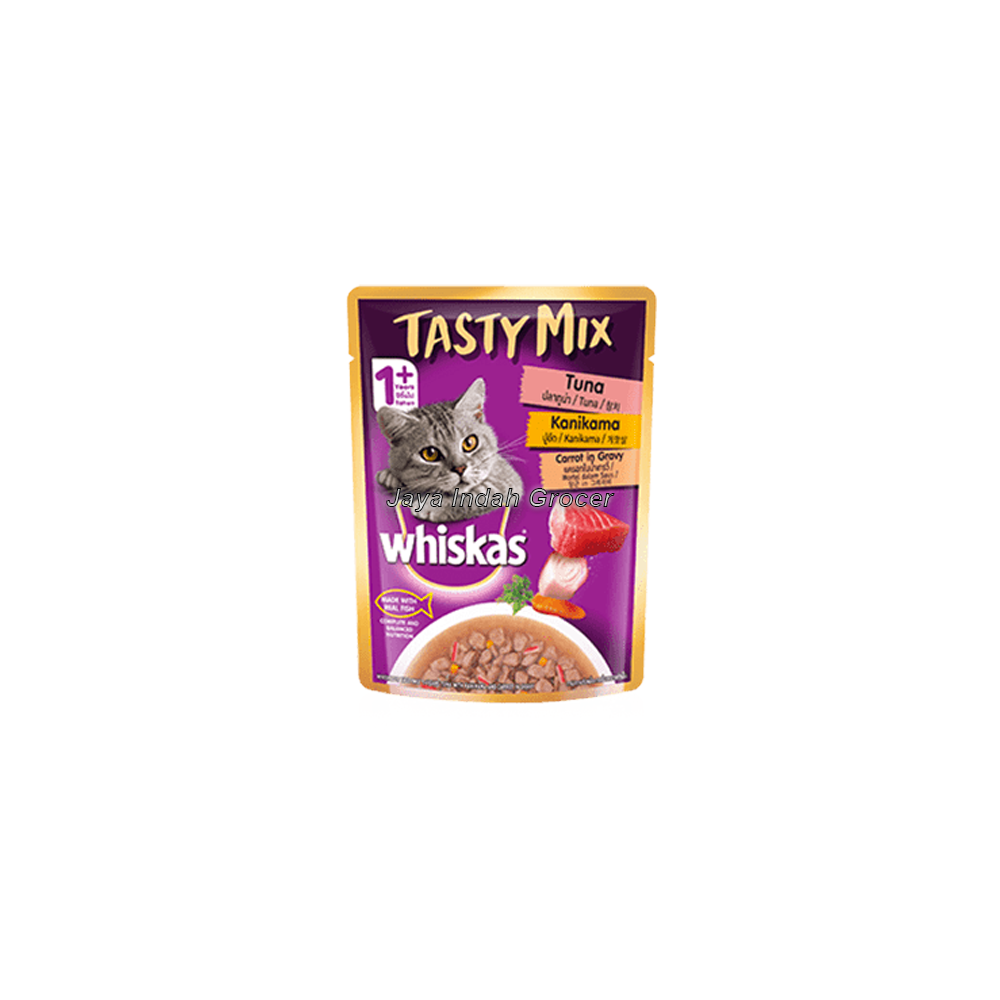 Whiskas Tasty Mix Pouch Adult 1+ Tuna with Kanikama & Carrot in Gravy Cat Food 70g.png