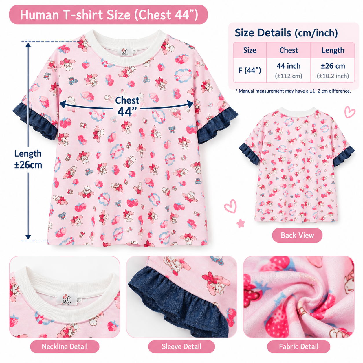 Pink T-Shirt Size Guide Infographic