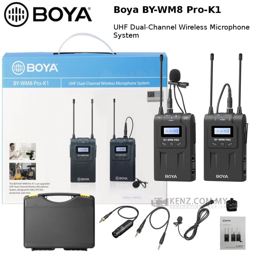 BOYA BY-WM8 Pro-K1 UHF Dual Channel Wireless Microphone System with 100M  distance – CXG