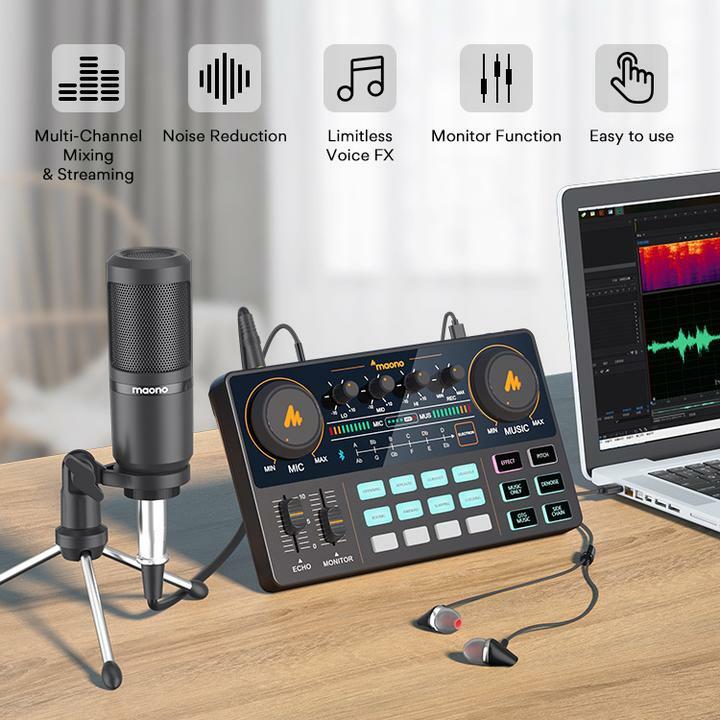 MAONO AU-AM200 S1 Professional Bluetooth Sound Card, Condenser Microphone  Set for Live broadcast, podcast, mobile