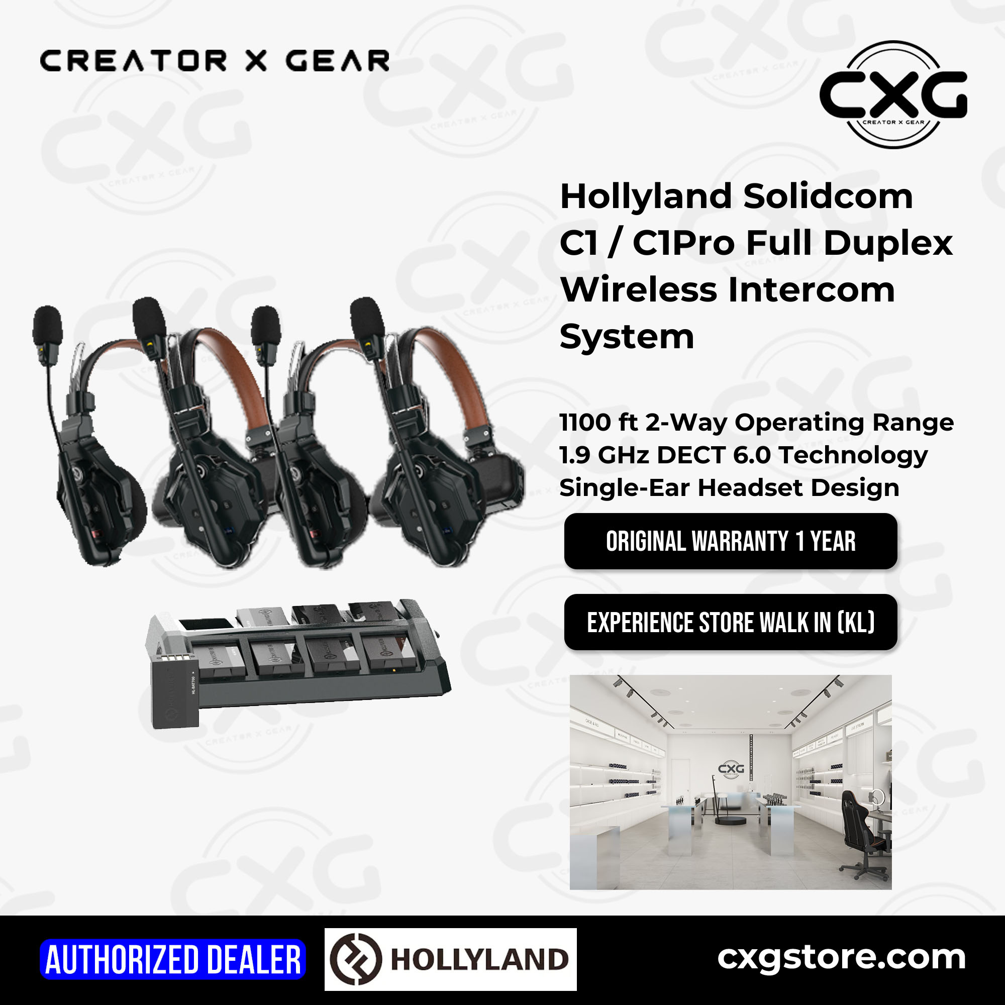 Hollyland Solidcom C1-2S Wireless Intercom – 2 Users, 1100ft Range, Full-Duplex – Refurbished