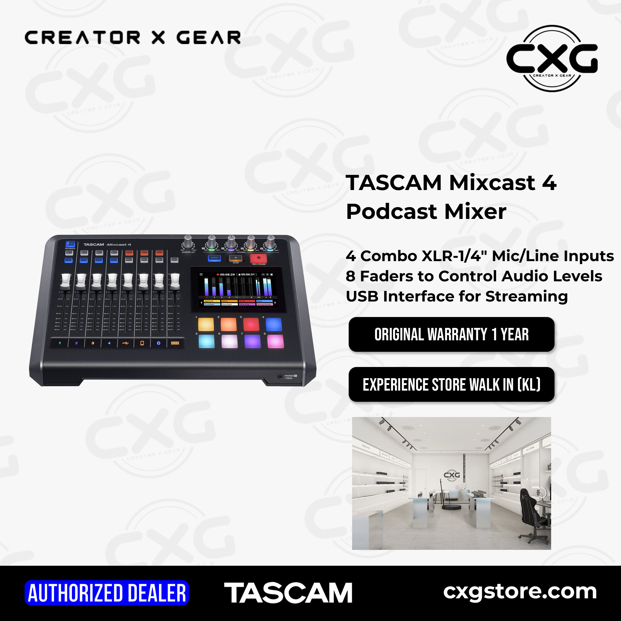 TASCAM Mixcast 4 Podcast Mixer, Recorder, and USB Audio Interface