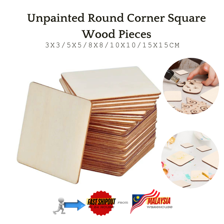 3 5 8 1015cm Unpainted Round Corner Square Wood Pieces (2)