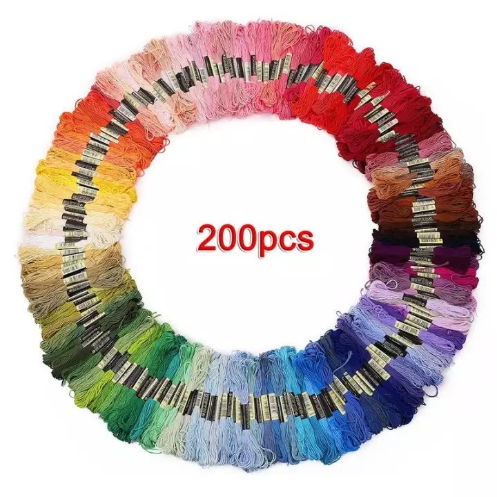 200/100/50 Skeins of Multicolored Yarn for Cross Needle Embroidery Crocheting Ready Stock