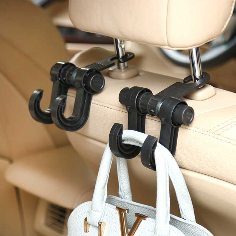 1Pcs Car Seat Back Double Hook Headrest Hanger Car Bag Pouch