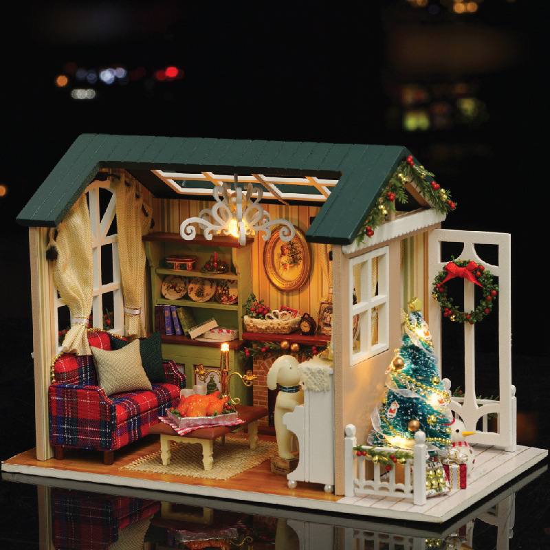 thumbnail image 2 of Snapklik.co : LED 3D Wooden Puzzle Winter Cabin DIY Iniature Building Kit 2 of 10