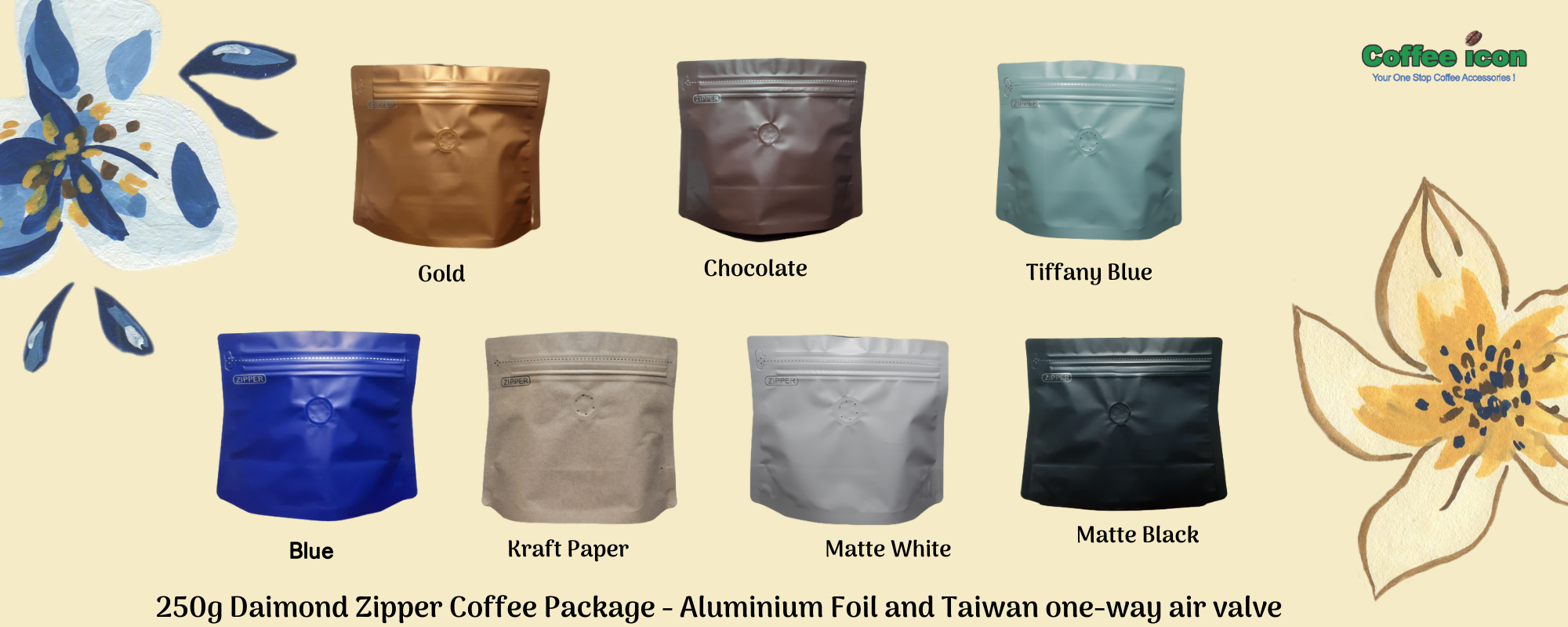 250g Daimond Zipper Coffee Package - Aluminium Foil and Taiwan one-way air valve.png