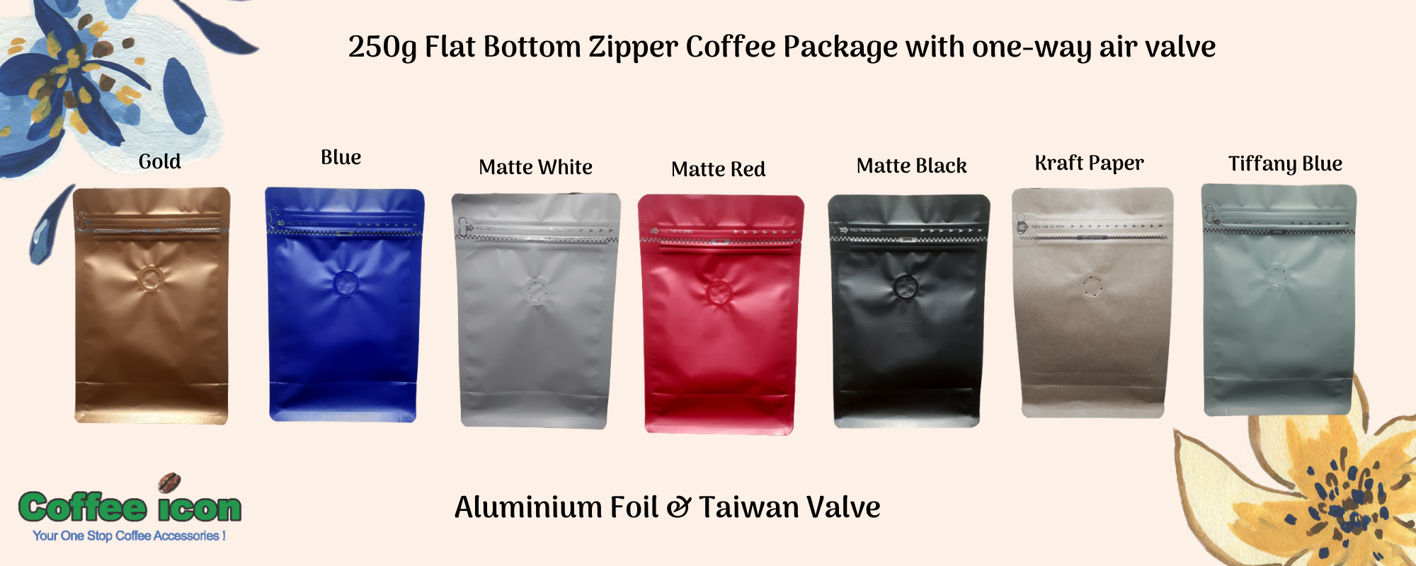 250g Flat Bottom Zipper Coffee Package with one-way air valve.png