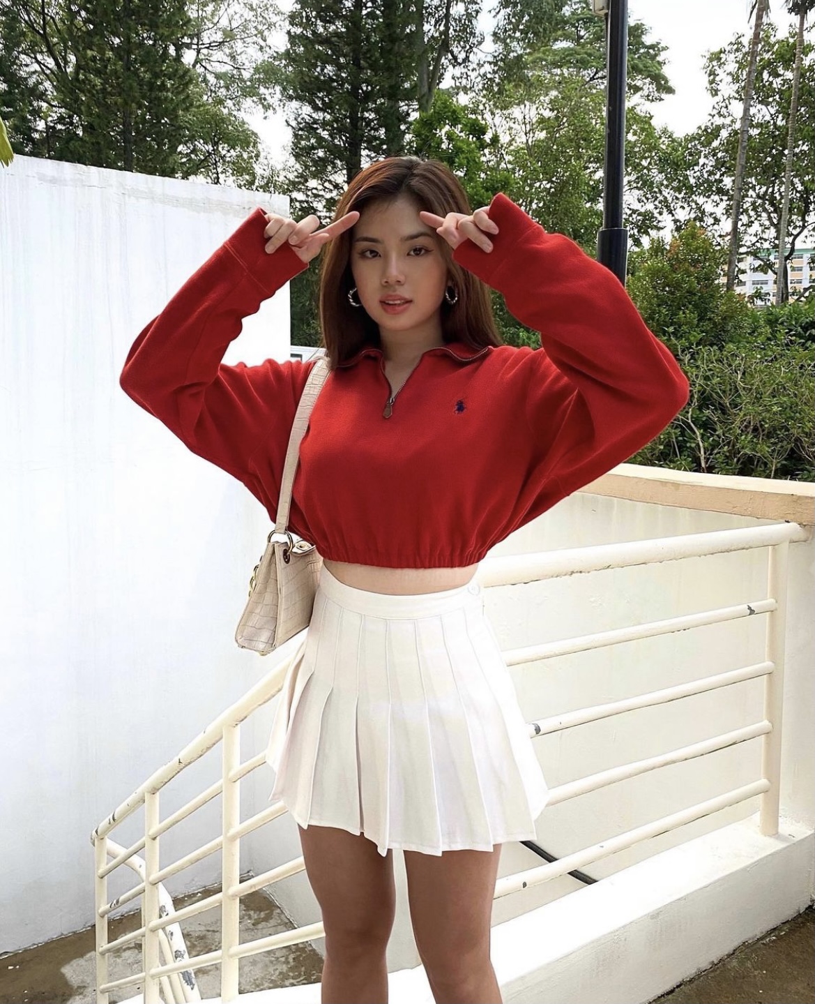 Lazii Vintage - Polo sweater on influencer Siew Yong, Singapore