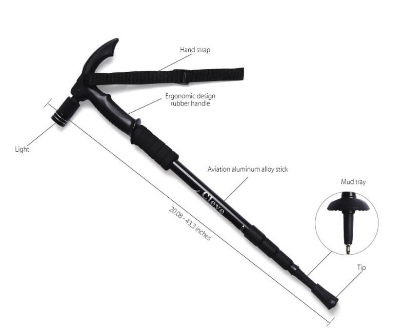 CLEYE 4 Joints Trekking Folding Alpenstocks with Light Climbing Pole Crutch Walking Stick CLEYE 4 Joints Trekking Folding Alpenstocks with Light Climbing Pole Crutch Walking Stick