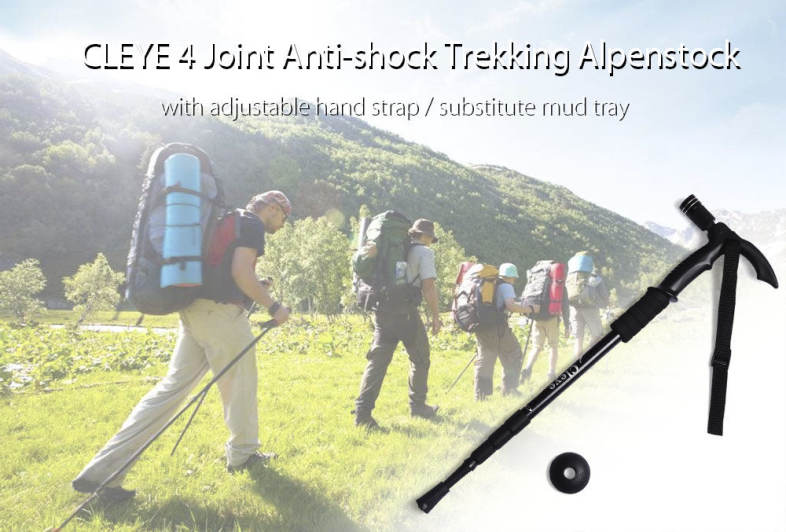 CLEYE 4 Joints Trekking Folding Alpenstocks with Light Climbing Pole Crutch Walking Stick CLEYE 4 Joints Trekking Folding Alpenstocks with Light Climbing Pole Crutch Walking Stick