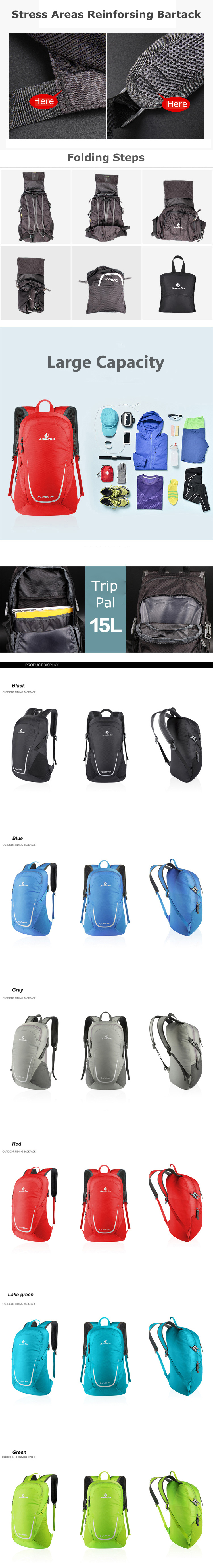 ANMEILU 15L Foldable Backpack Ultralight Outdoor Camping Travel Waterproof Folding School Bag Men Women