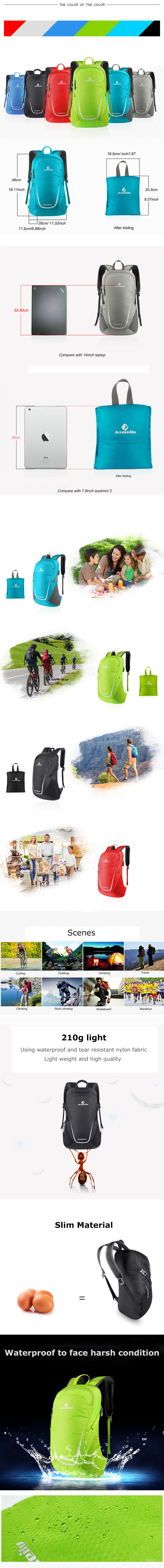 ANMEILU 15L Foldable Backpack Ultralight Outdoor Camping Travel Waterproof Folding School Bag Men Women