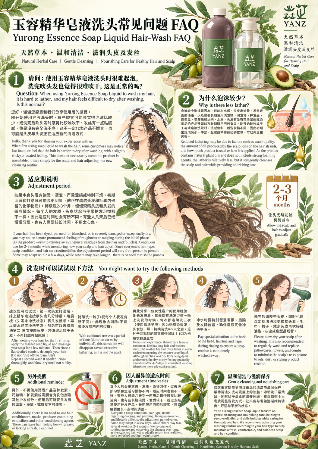 泡沫较少的原因，可能与水质、头皮出油量、发丝表面的油脂，以及过去长期使用洗发精、润发乳、护发品、造型品、皂液稀释比例、水质、头发有没有完全湿透或染烫后的产品残留以及长期服用西药有关。刚开始转换成手工皂或皂液洗发