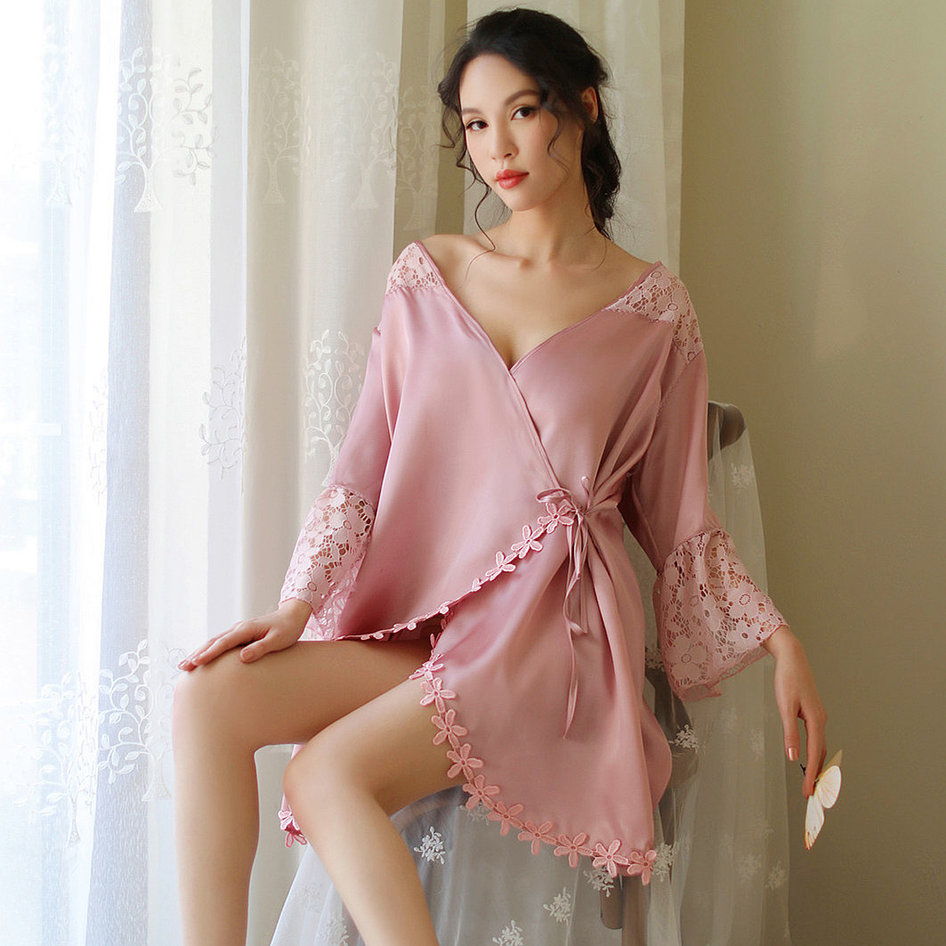 Sexy Lingerie for Women - Floral Lace V Neck Silky Satin Sleepwear