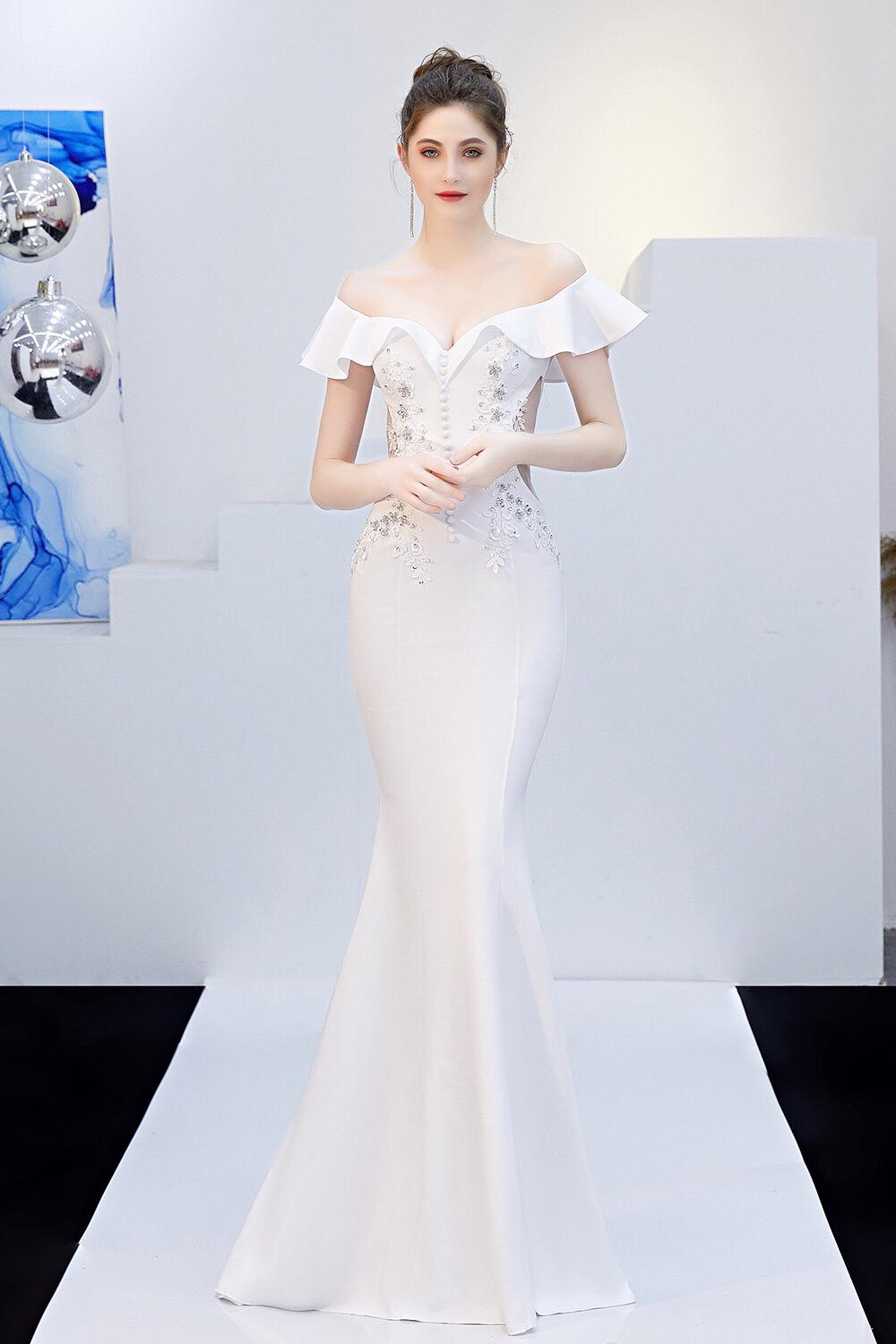 white mermaid evening gown