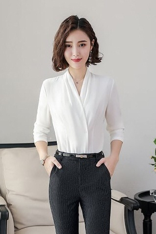 Long Sleeve V-Neck Formal Blouse 