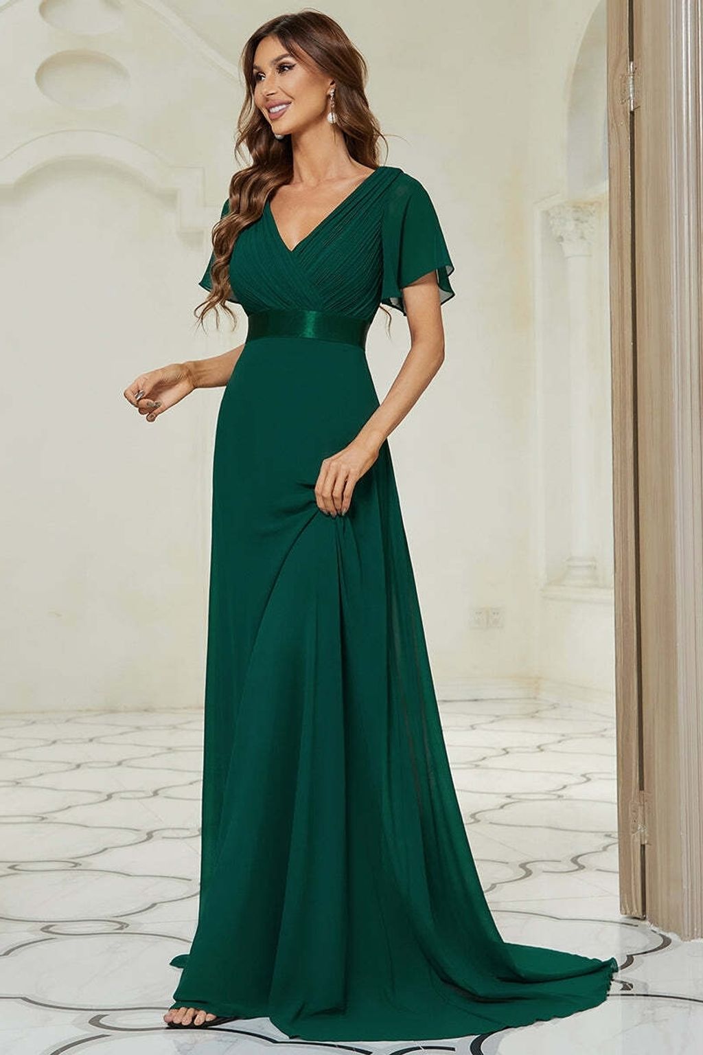 emerald green chiffon prom dresses