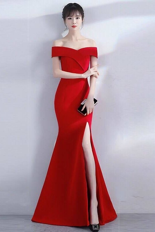 red fitted gown