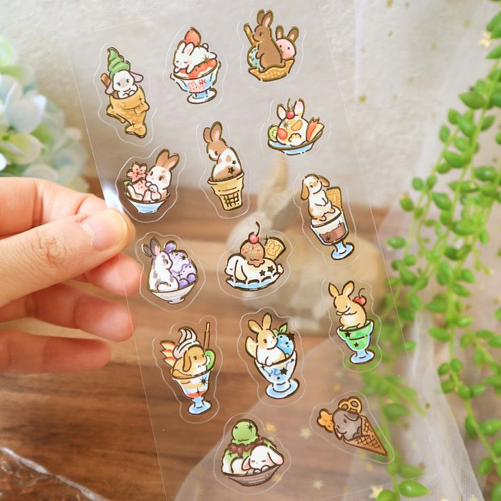 兔兔冰品-透明燙金貼紙02