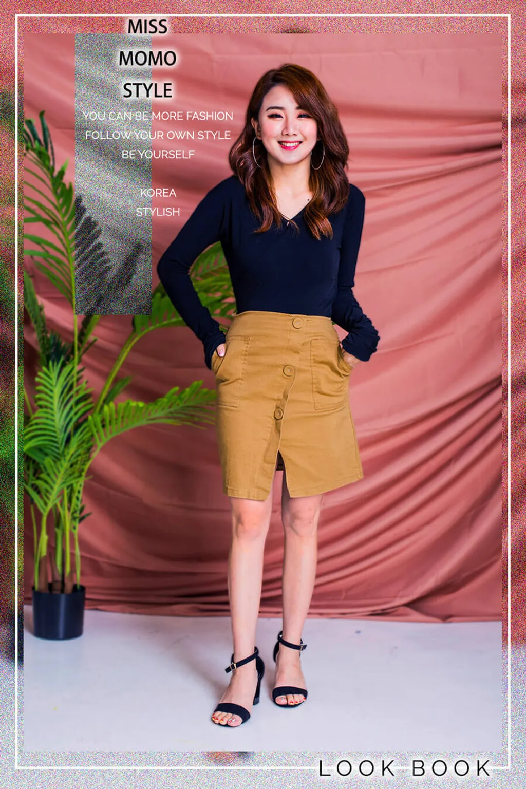 Sienna Obligue Buttons Skirt Khaki S L Miss Momo Style