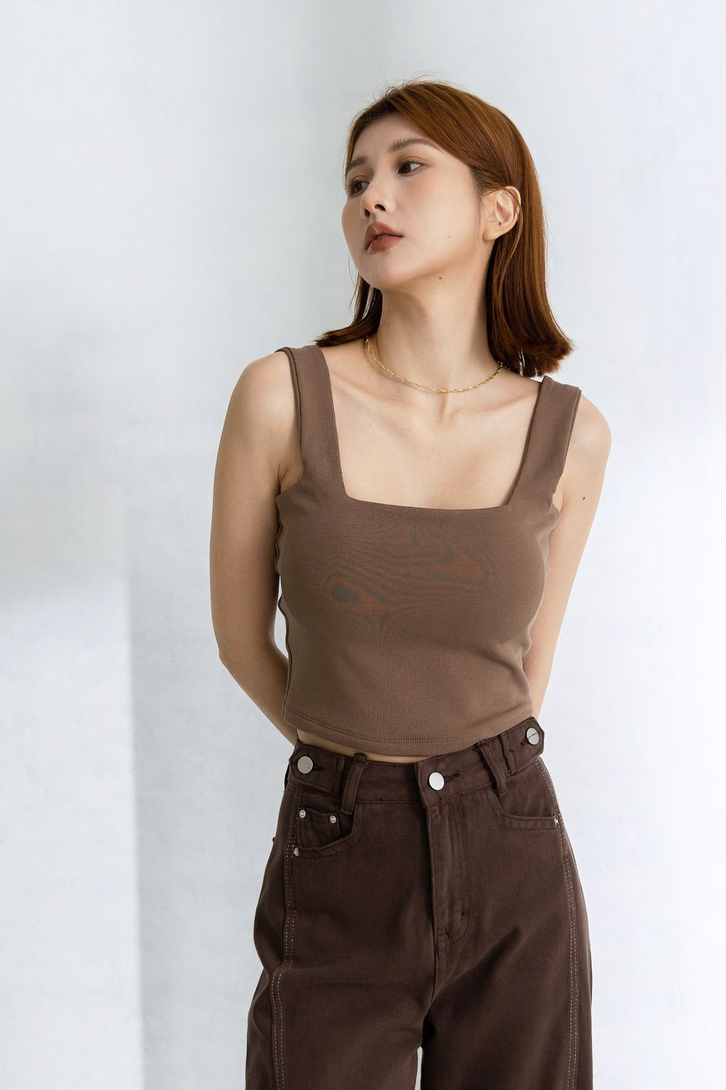 MOMO SQUARE NECK PADDED CAMISOLE - BROWN (S-5XL) – Miss Momo Style