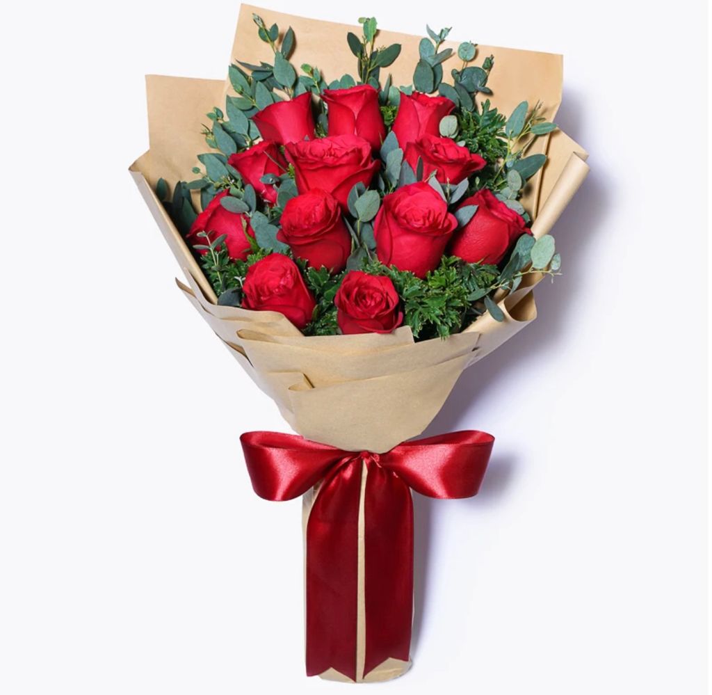 12 Red Roses Bouquet – Sincere Florist