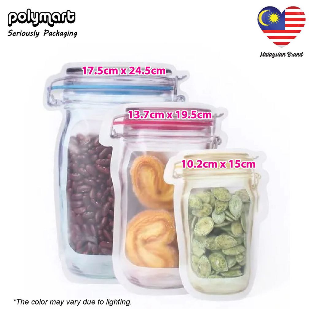 9 Size-Jar Zipper Bags Snack Ziplock Bag