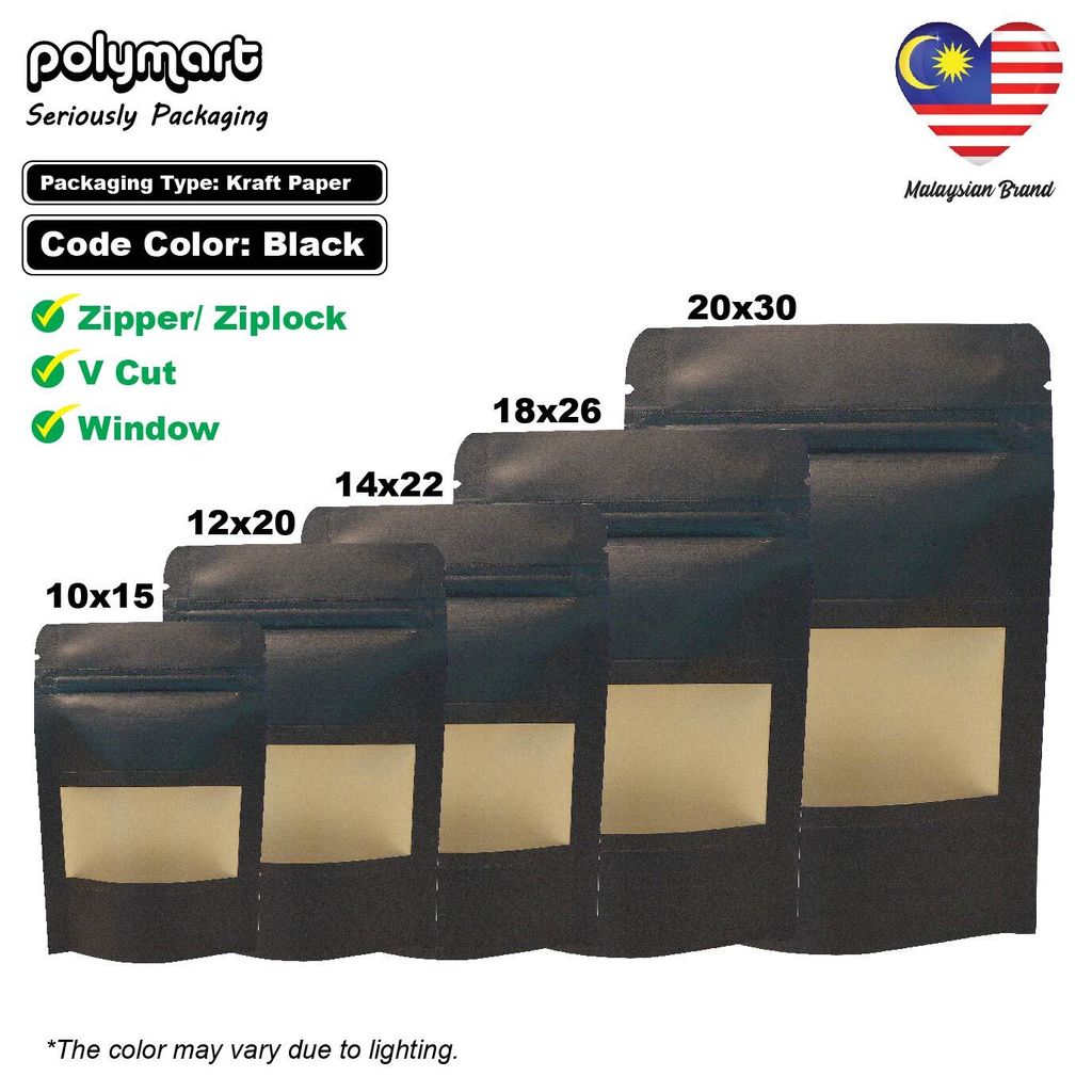 BLACK1_Kraft Paper Ziplock with Windows 2 Colors