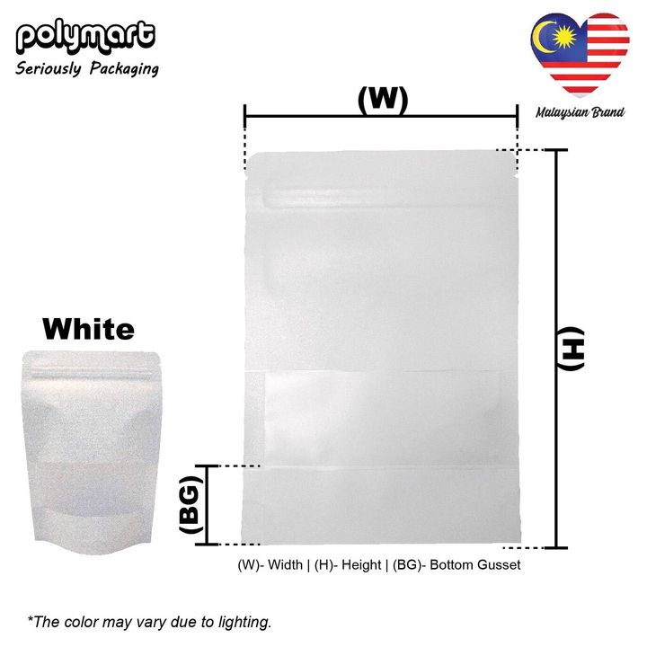 WHITE_Kraft Paper Ziplock with Windows 2 Colors