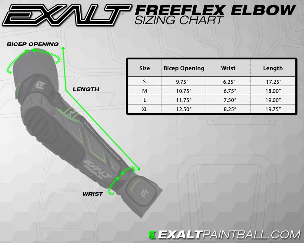 FreeFlex Elbow Pad Sizing Chart 1000
