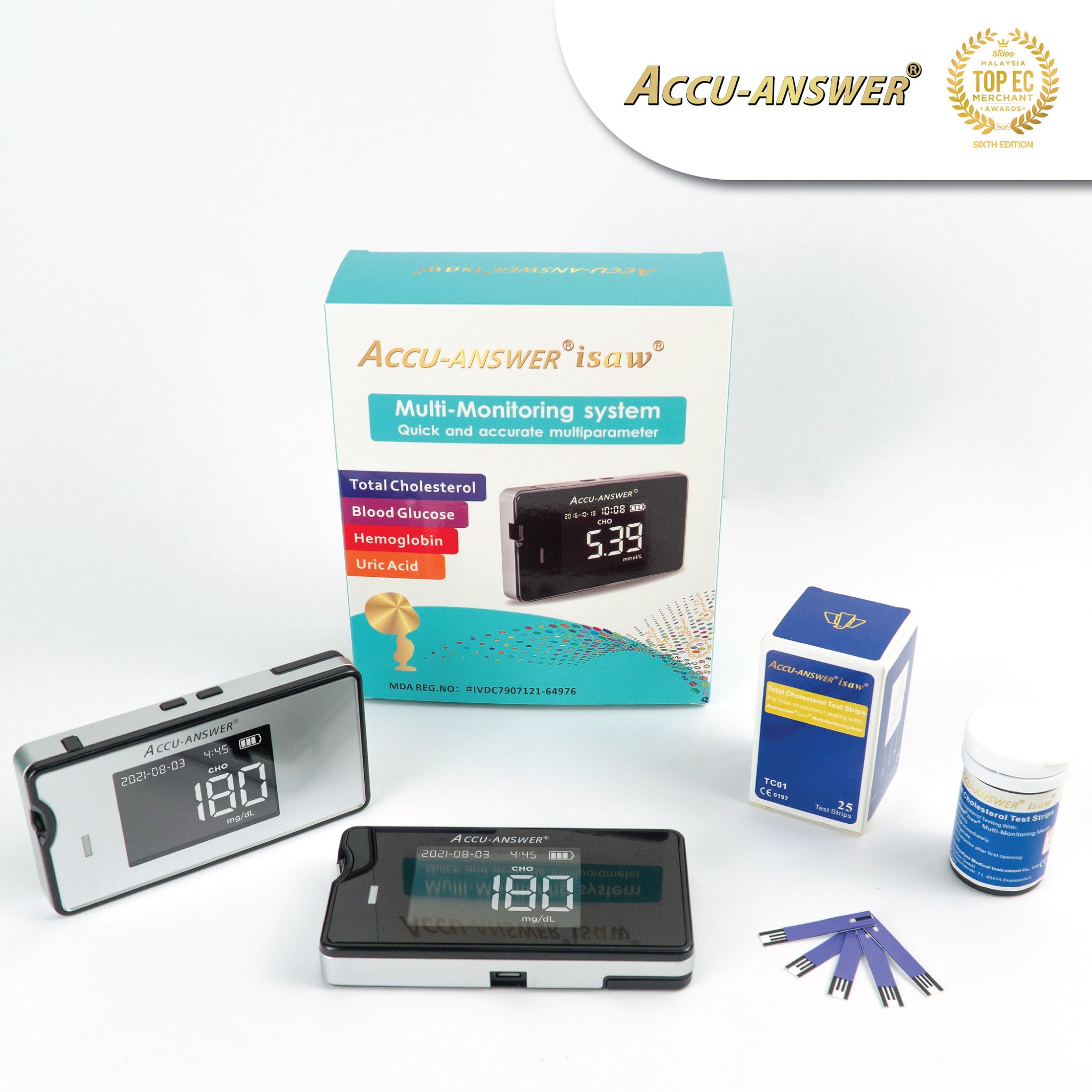 Accu-Answer 4 in 1 Multifunctional Blood Glucose Meter juga berfungsi untuk membuat bacaan Kolesterol.