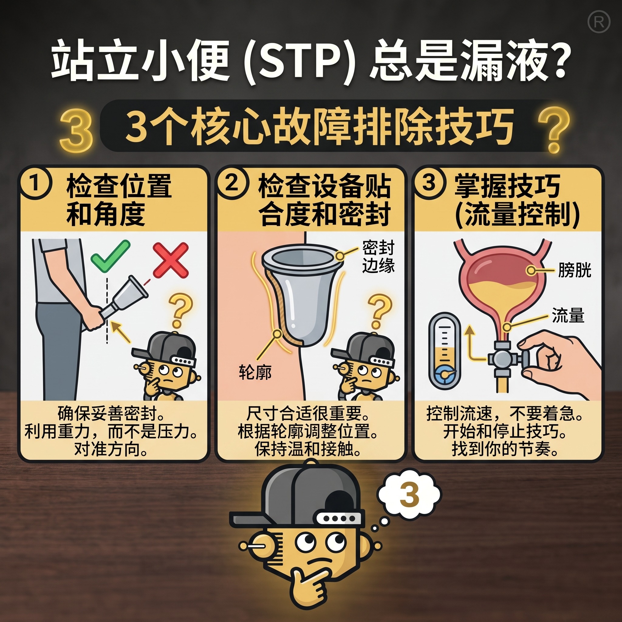 站立排尿（STP）总是漏尿怎么办？手把手教你 3 个排错小技巧