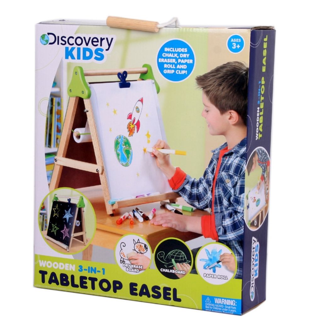 Matty's Toy Stop Deluxe 3-in-1 Wooden Tabletop Easel with Blackboard, Dry Erase, Paper Roll, Paper Clip & Accessories