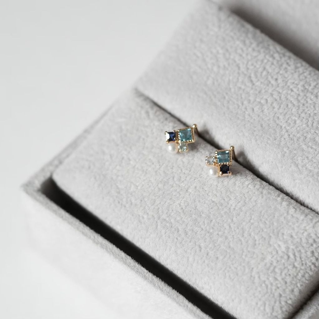 K10 多寶石耳環 藍色系珠寶