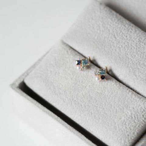 K10 多寶石耳環 藍色系珠寶