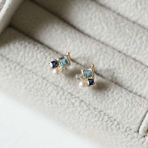 多寶石耳環 藍色系珠