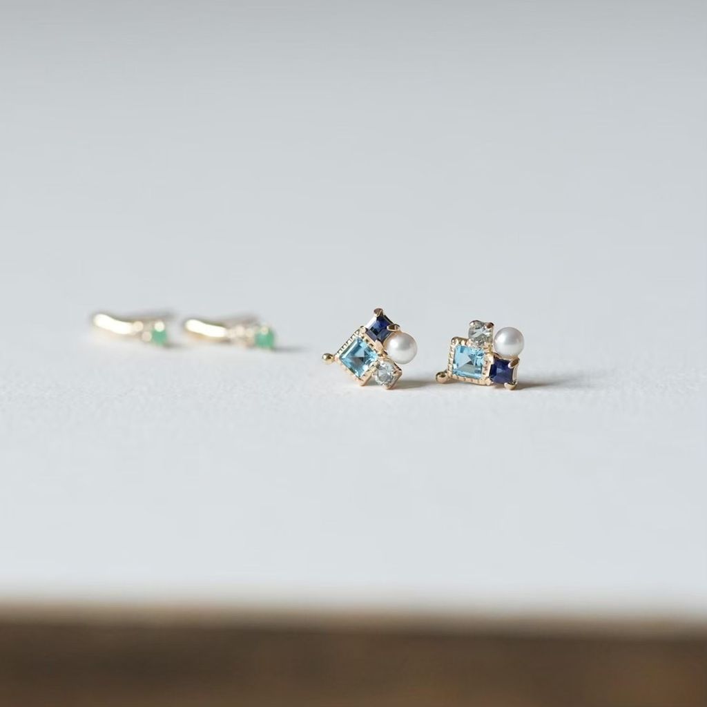 K10 多寶石耳環 藍色系珠寶